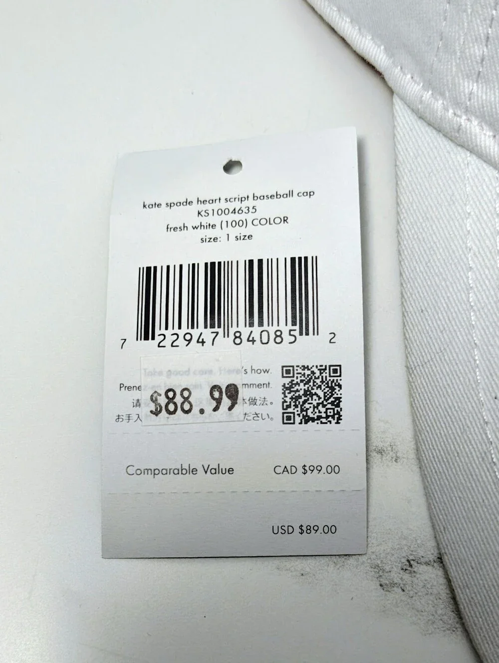 kate spade White Baseball Cap with Heart Detail